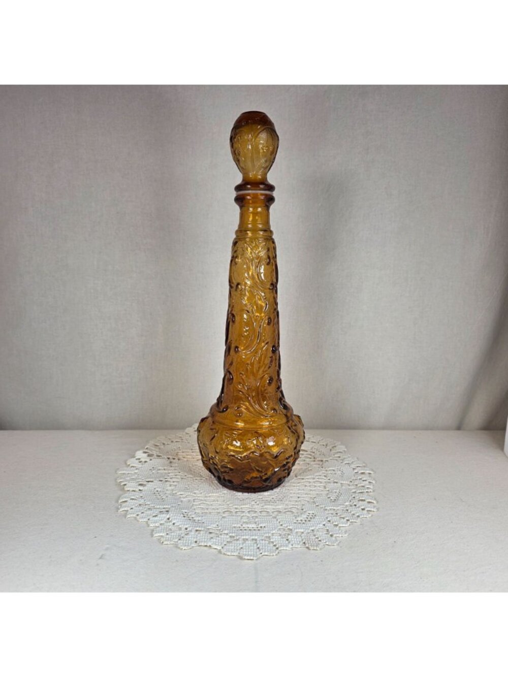 Vintage Italian Empoli Amber Glass Genie Bottle Decanter Rossini Style 1970s MCM - Picture 3 of 10